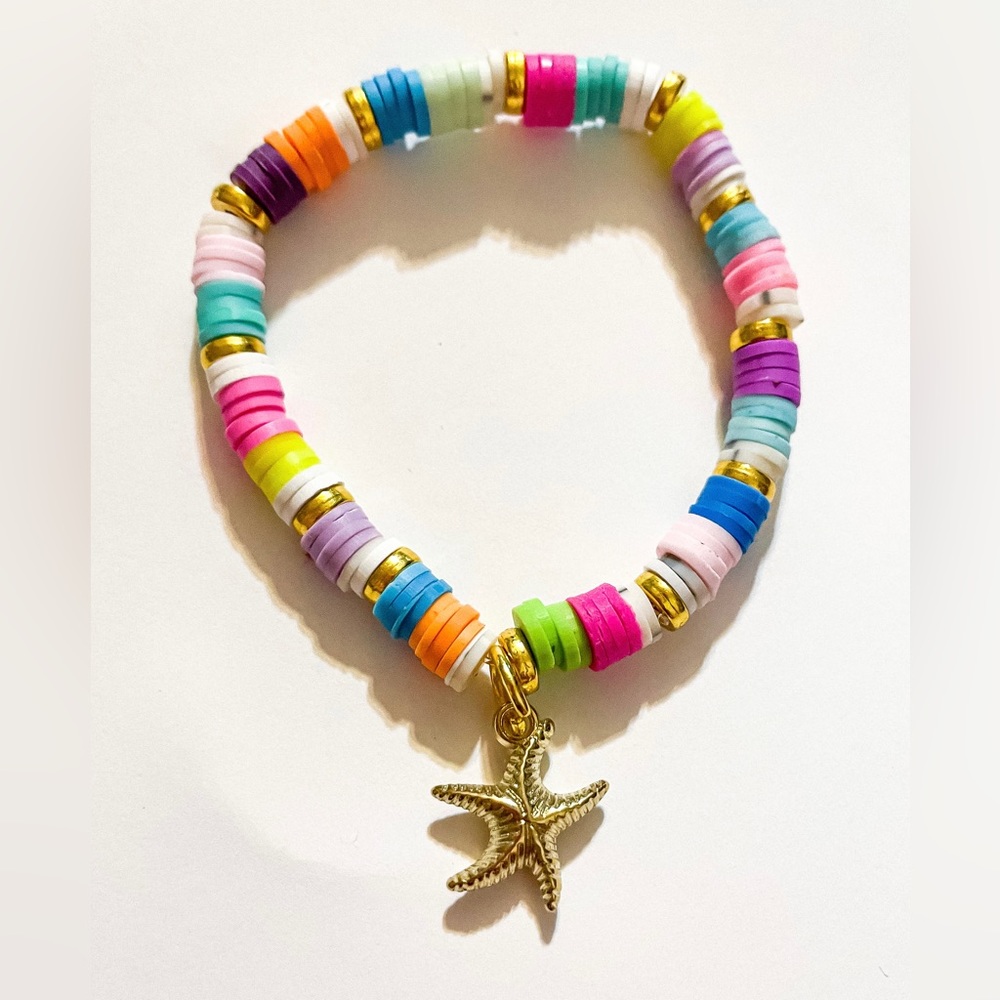 Multicolored Clay Bead Starfish Charm Bracelet